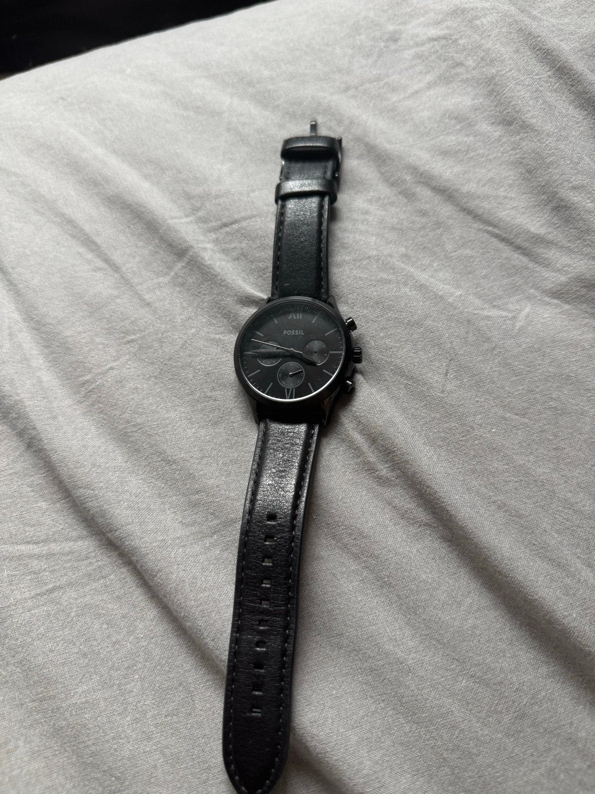 Fossil Fenmore Herenhorloge Zwart Leer, Staal, Polshorloge, Ophalen, Overige merken