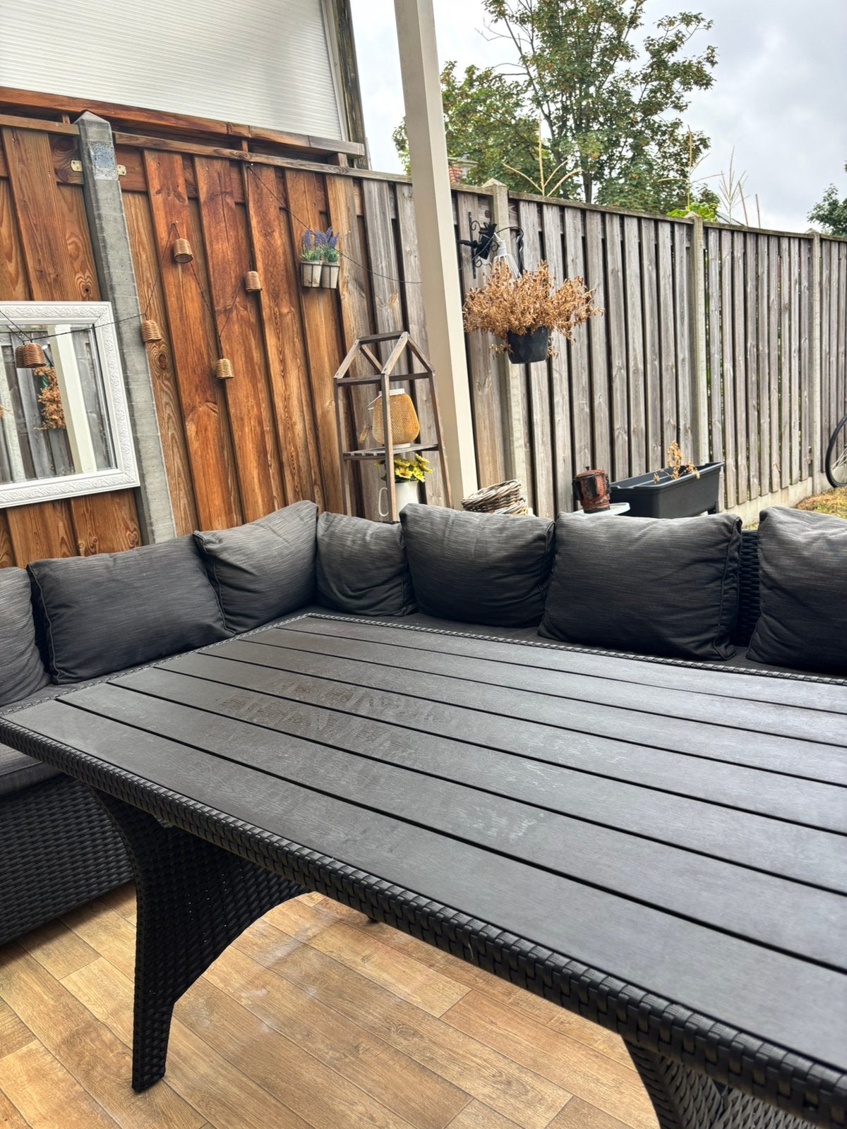 Loungeset tuin zwart/grijs met grote tafel-compleet, Ophalen, Zo goed als nieuw, Wicker
