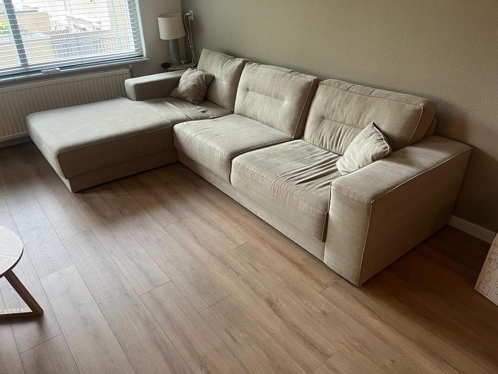 Beige hoekbank (links) – moet snel weg i.v.m. verhuizing, Ophalen, Gebruikt, Stof