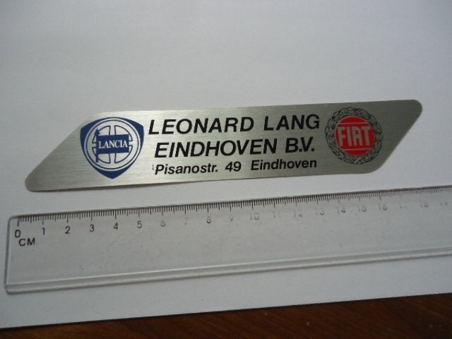 sticker oud FIAT Lancia DEALER Leonard Lang Eindhoven 500, Verzenden, Zo goed als nieuw, Bedrijf of Vereniging
