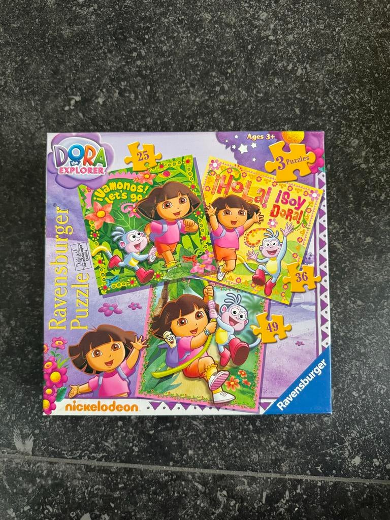 Dora de Explorer Puzzelset - 3 Puzzels (25, 36, 49 stukjes), Ophalen of Verzenden, 10 tot 50 stukjes, Zo goed als nieuw, 4 tot 6 jaar