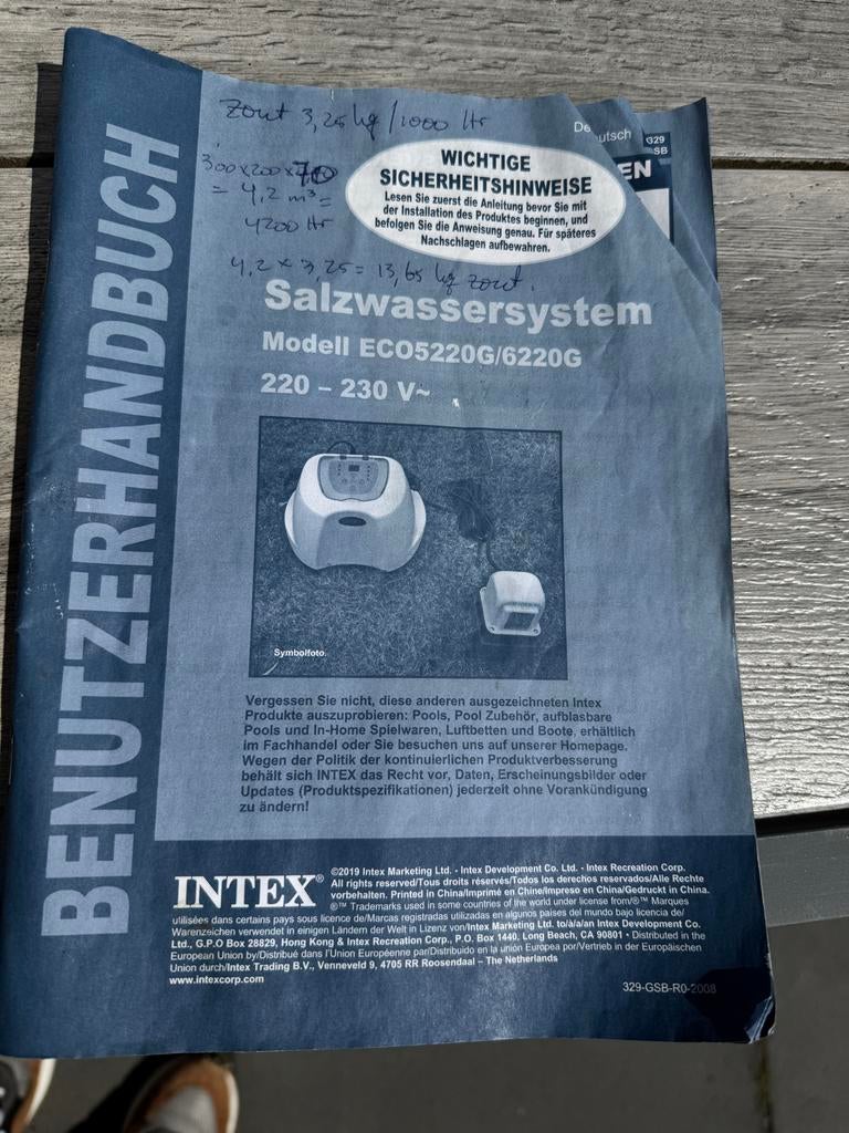 Intex Zoutwatersysteem ECO5220G/6220G, Ophalen, Gebruikt, Overige typen