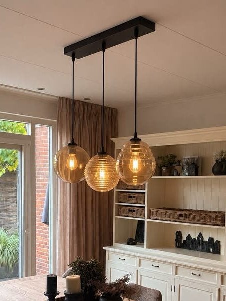 Nieuwe gouden glazen hanglamp met 3 bollen, Ophalen, Nieuw, Glas