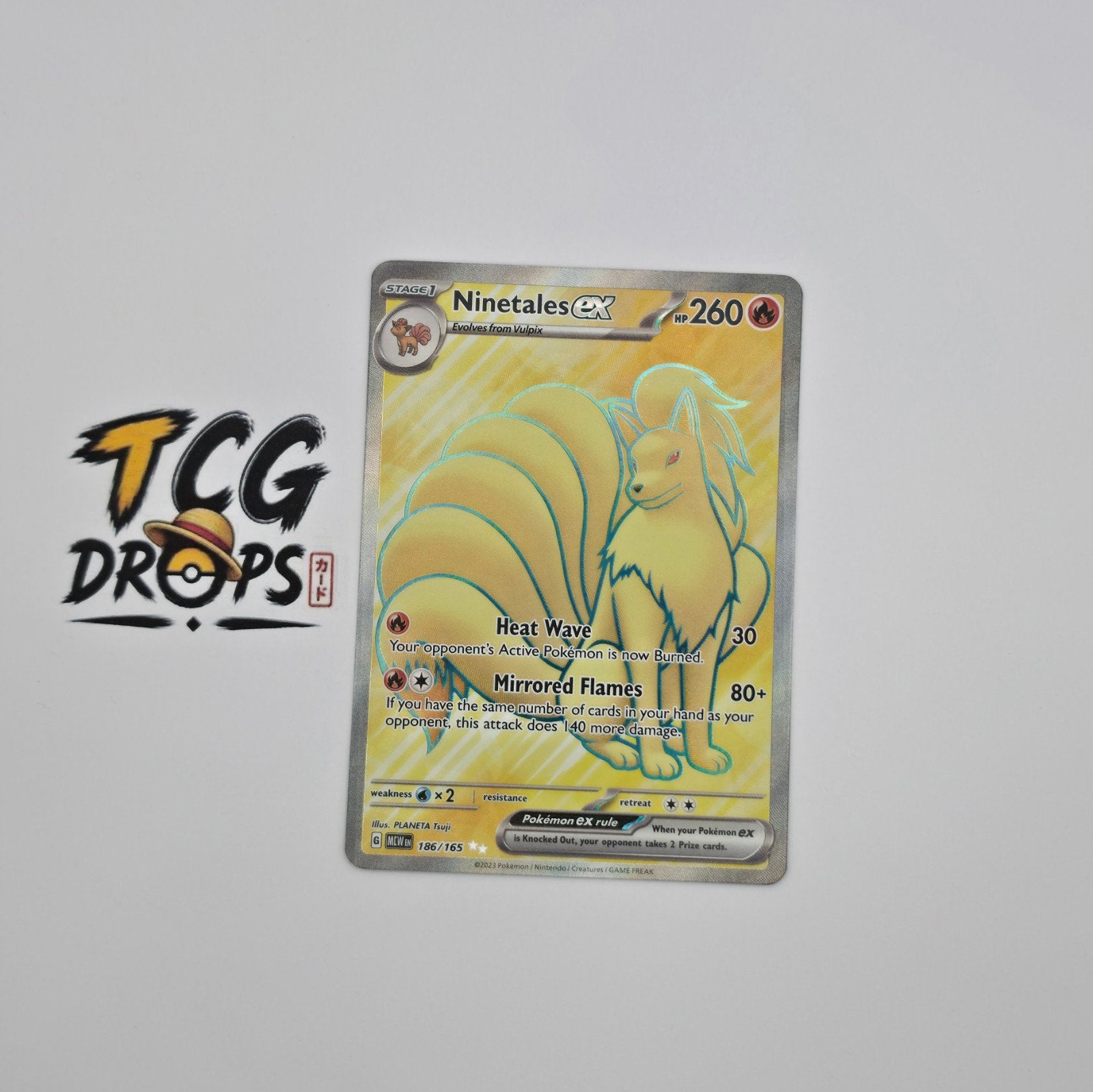 Ninetales ex	Scarlet & Violet 151 MEW186/165, Ophalen of Verzenden, Zo goed als nieuw, Losse kaart, Foil