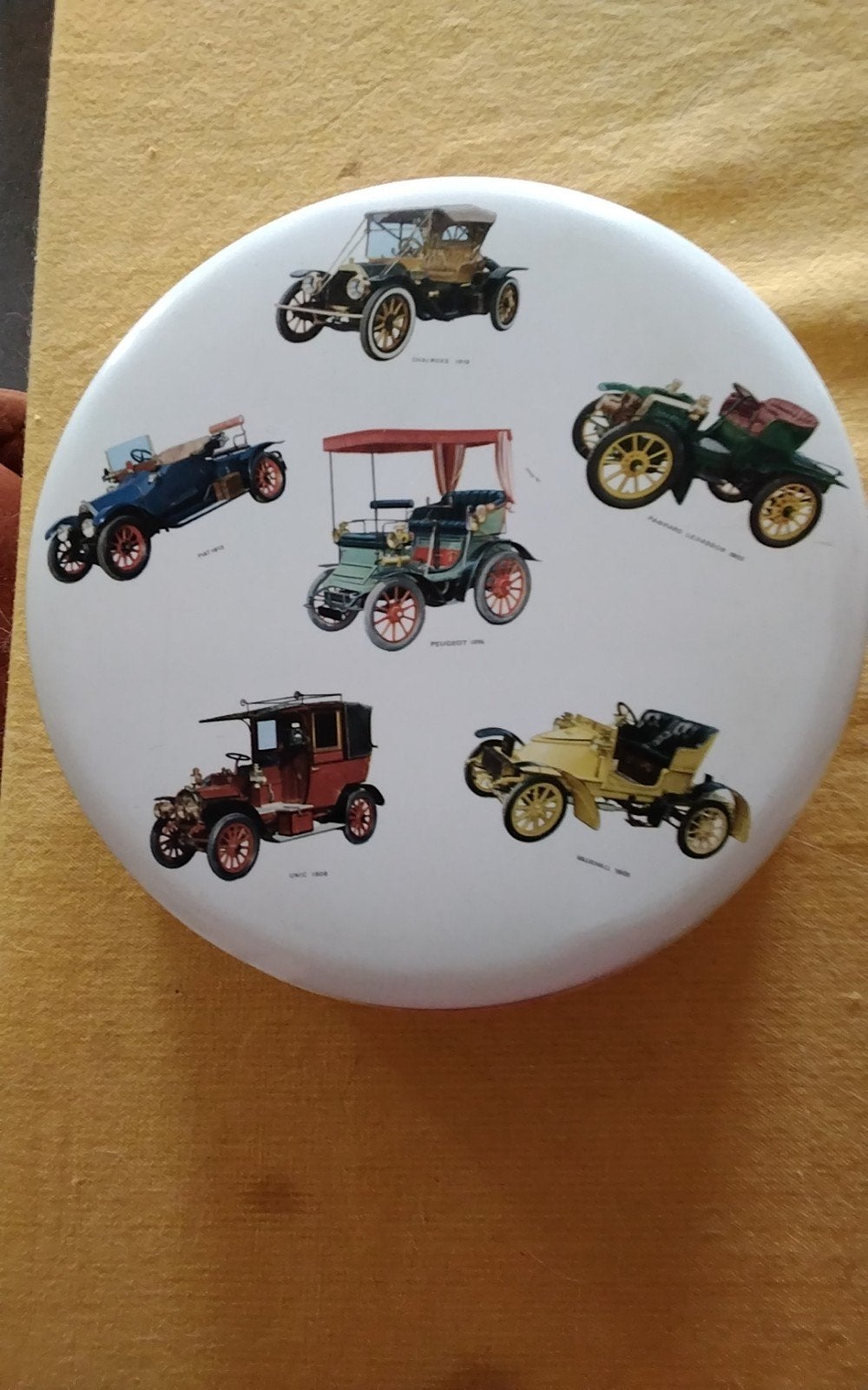 Vintage Koektrommel illustraties klassieke oude automobielen, Ophalen of Verzenden, Gebruikt, Overige