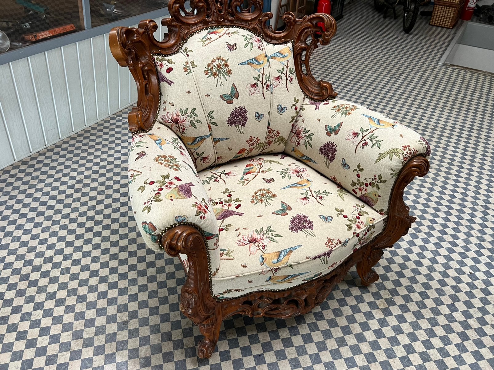 Lodewijk xv barok fauteuil stoel , nieuw bekleed!, Huis en Inrichting, Ophalen, Zo goed als nieuw, Hout
