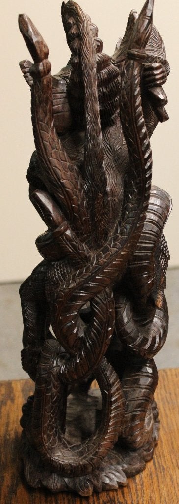 Uniek Houtsnijwerk: Man, Draak en Slang - Aziatisch, Antiek en Kunst, Verzenden, 20 - 50 cm, Hout, Bruin