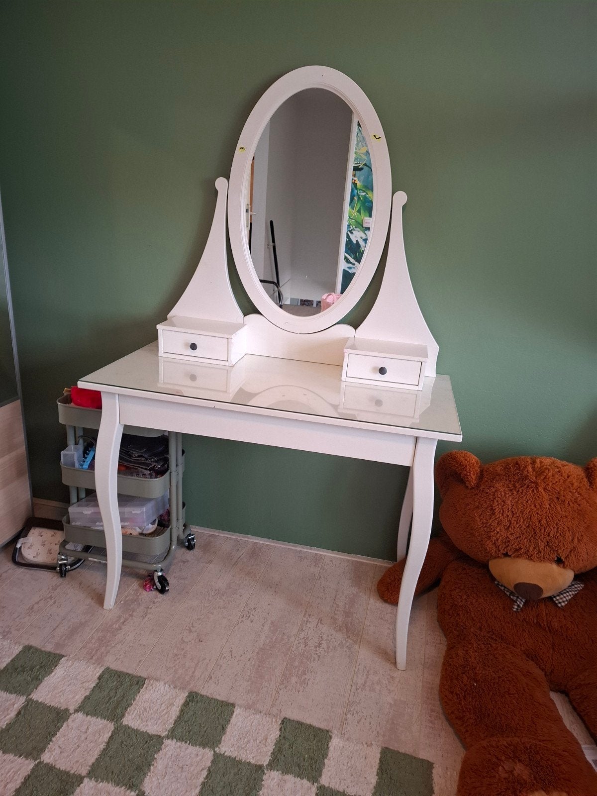 Witte kaptafel met spiegel en lades, Ophalen, Gebruikt, 50 tot 100 cm, Hout