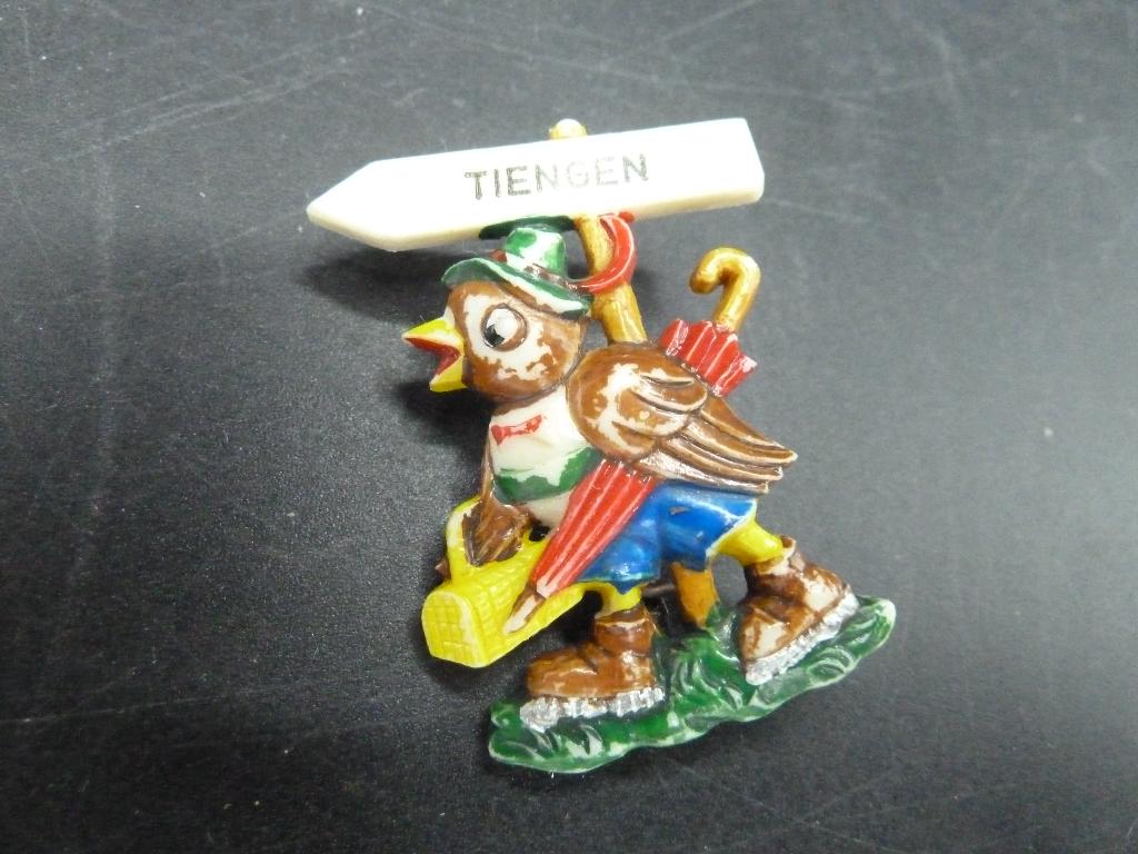 Vintage celluloid souvenir broche Tiengen, Ophalen of Verzenden, Zo goed als nieuw, Overige materialen