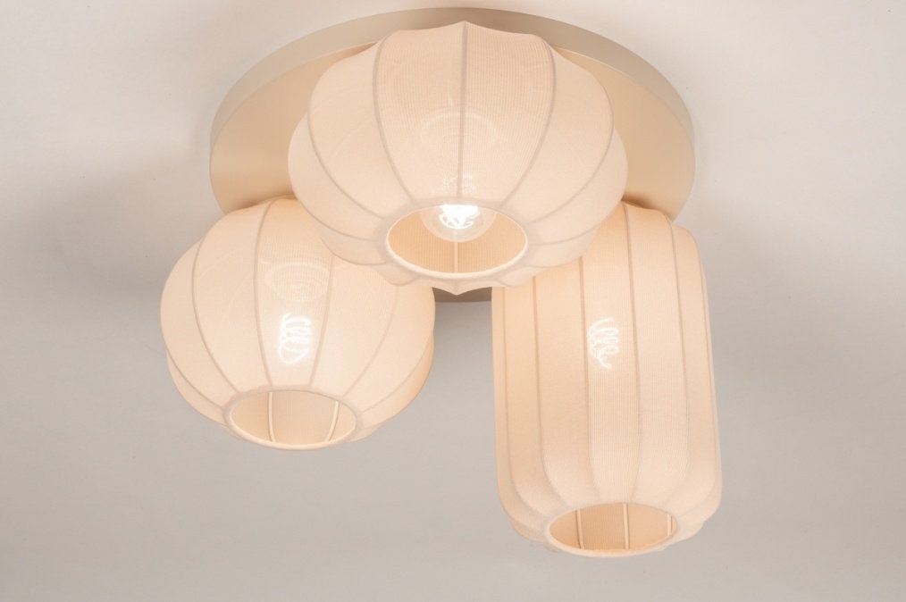 japandi plafondlamp beige salon tafel bank bed lamp lampion, Ophalen of Verzenden, Nieuw, Metaal