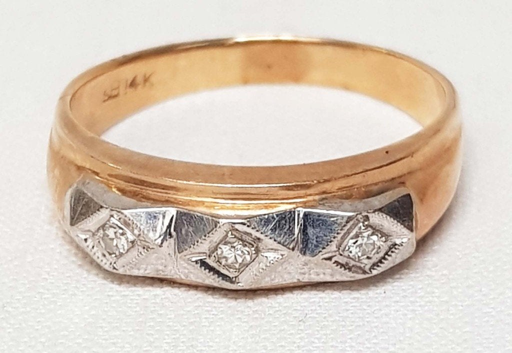 Ring 14kt goud diamant Art Deco., Sieraden, Tassen en Uiterlijk, Ophalen of Verzenden, Goud, Ring, Met edelsteen