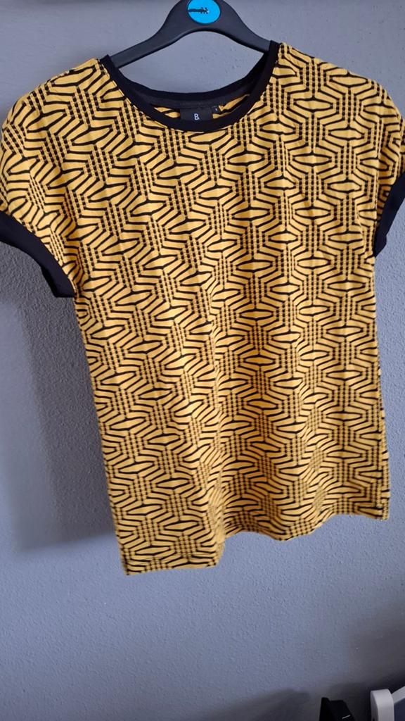 Brandtex shirt maat S geel met zwart patroon, Geel, Ophalen of Verzenden, Korte mouw, Maat 36 (S)