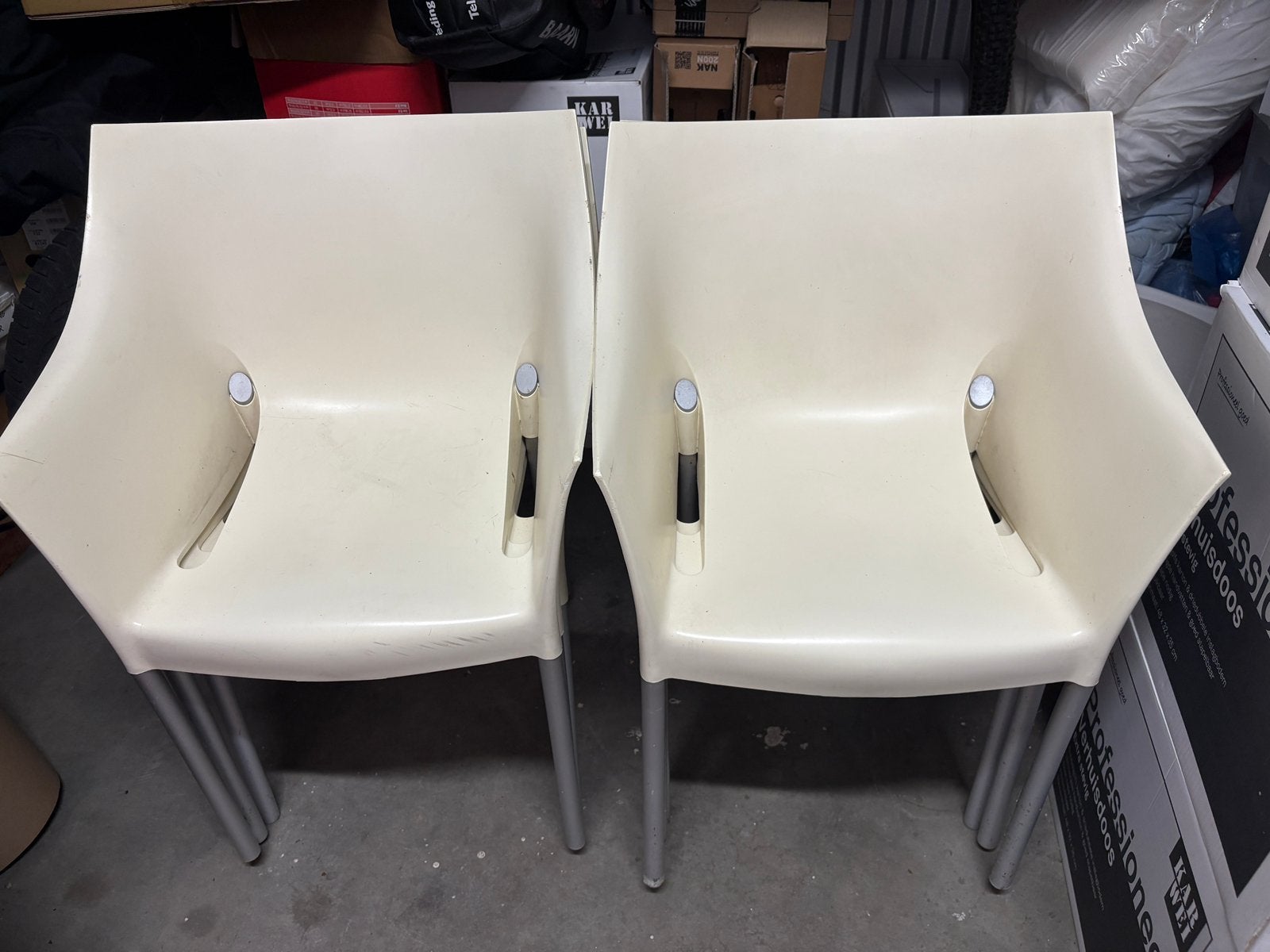 set 6 witte Philippe Starck Dr NO design stoelen van Kartell, Ophalen, Gebruikt, Kunststof, Stapelbaar