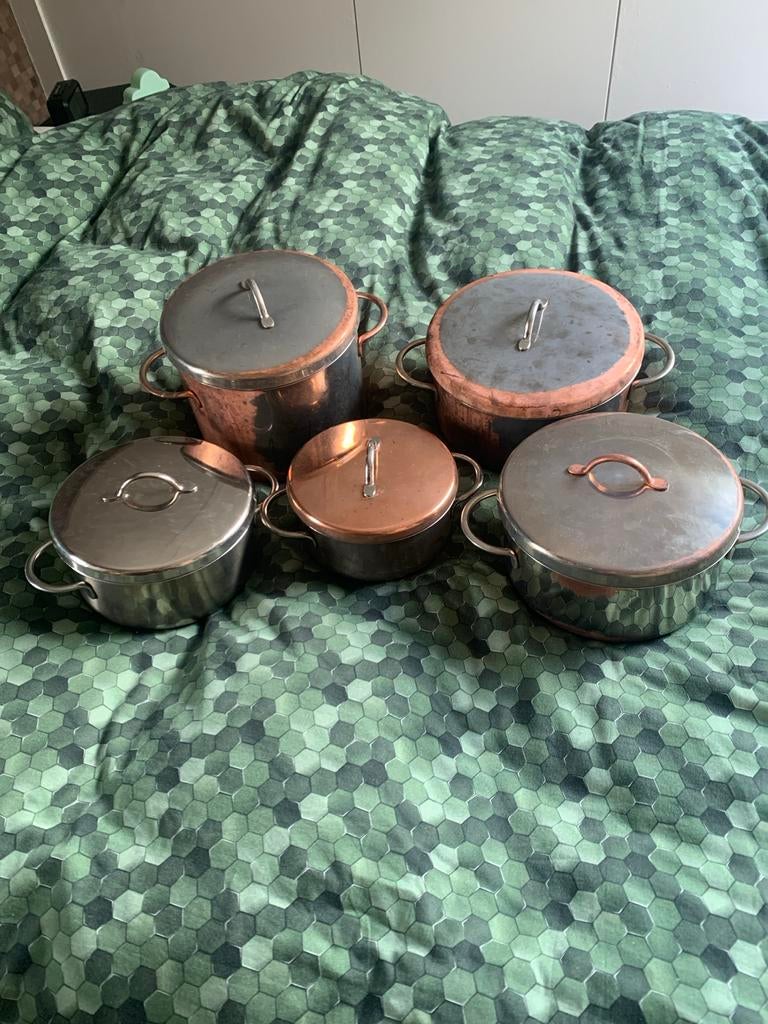Vintage Koperen Pannenset - 5-delig Sigg t.e.a.b, Huis en Inrichting, Keuken | Potten en Pannen, Gebruikt, Pannenset, Overige materialen