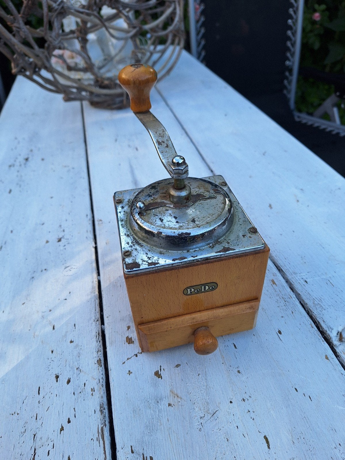 Vintage Pede koffiemolen - Houten handkoffiemolen, Ophalen of Verzenden