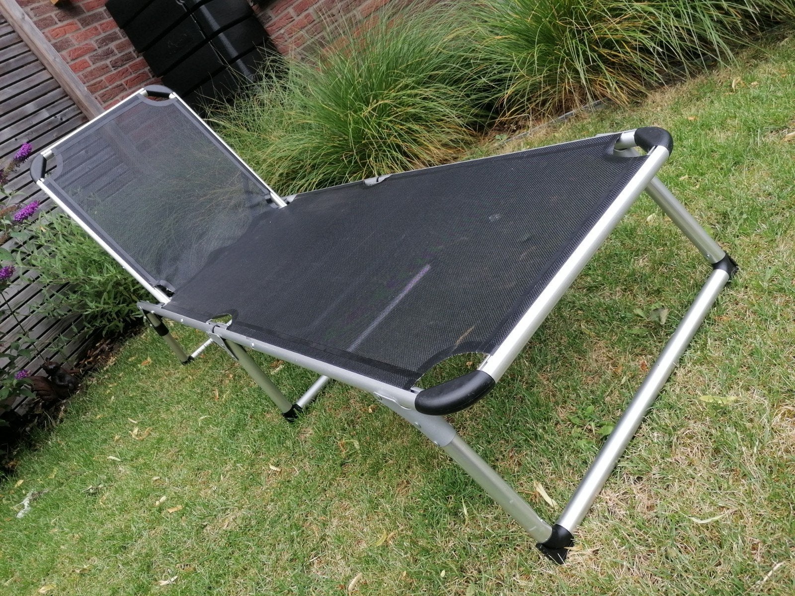 Ligbed Zonnebed Stretcher Textileen Aluminum, Ophalen of Verzenden, Zo goed als nieuw, Aluminium, Verstelbaar