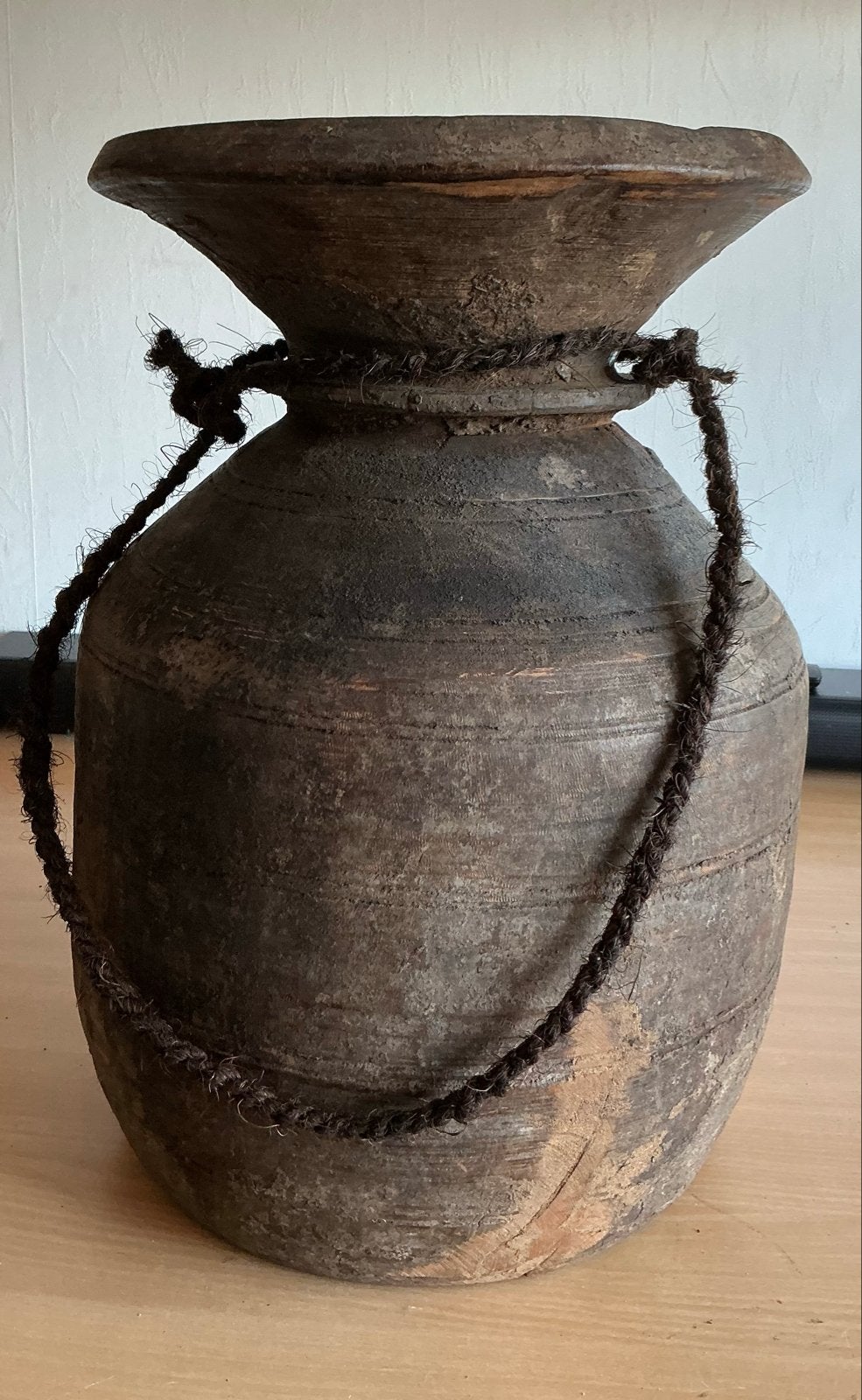 houten pot met touw - Decoratief object, Ophalen of Verzenden