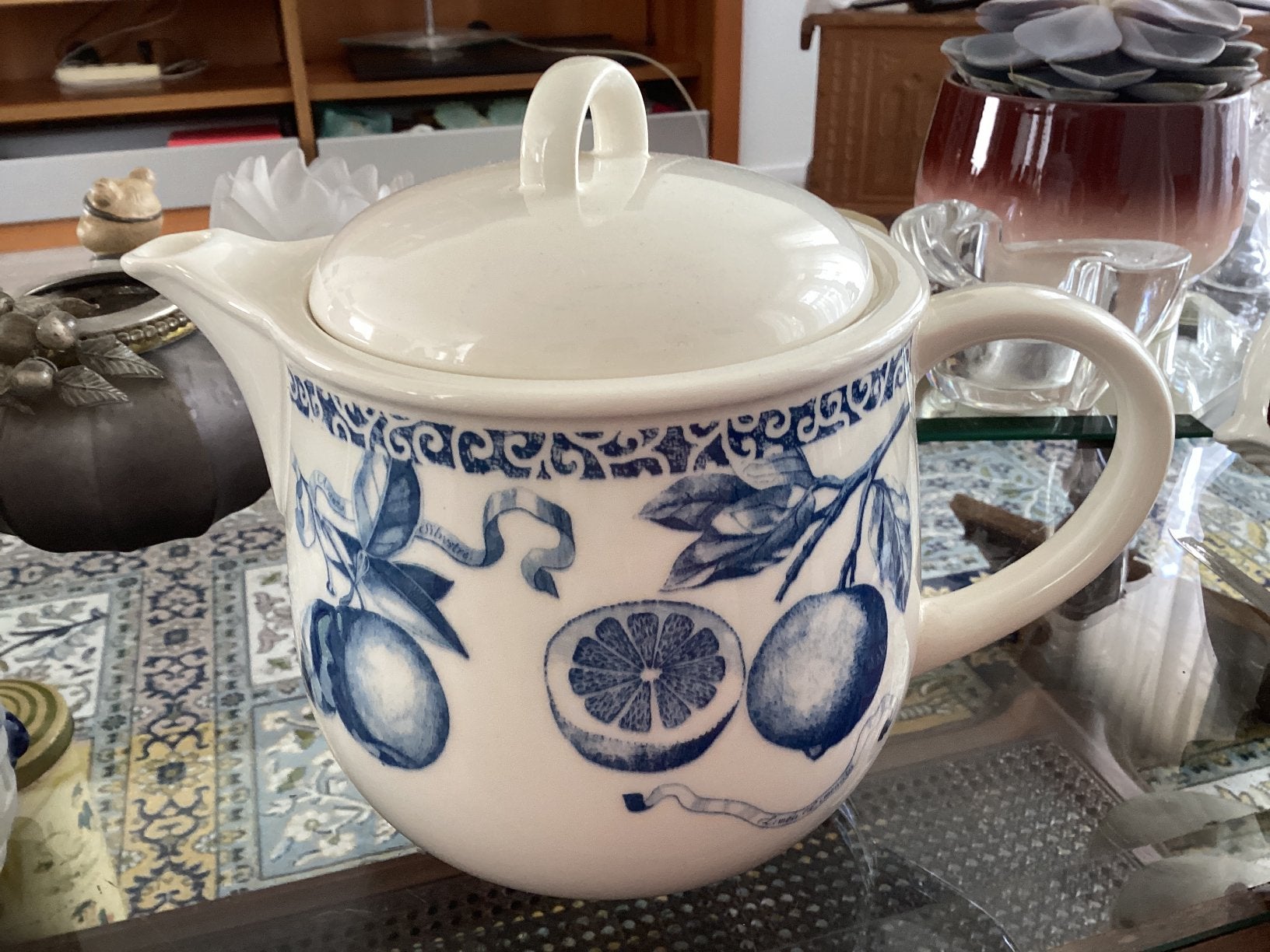 Theepot Engeland Fruitdecor blauw, Ophalen of Verzenden
