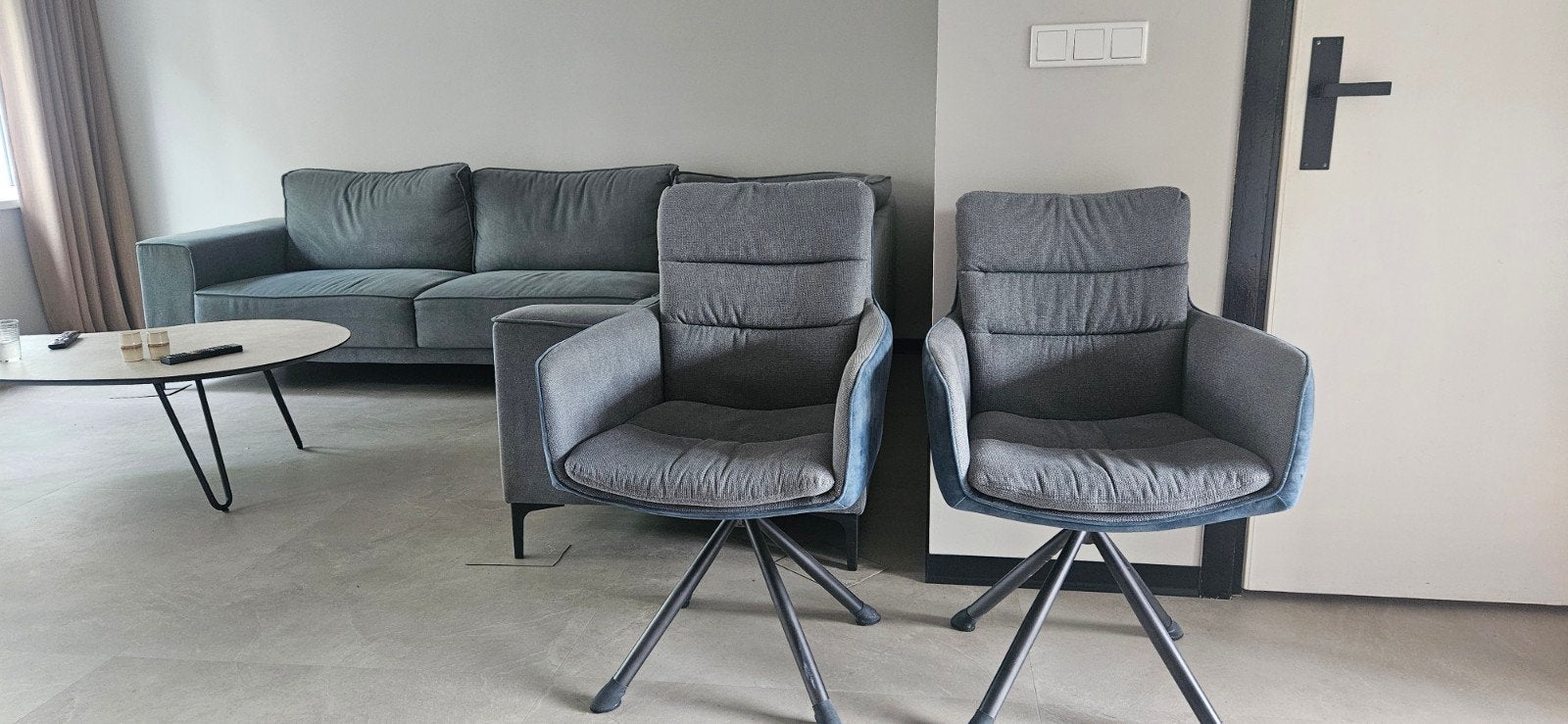 Turquoise bank en 4 draaistoelen - Vandaag ophalen!, Ophalen, Gebruikt, Stof