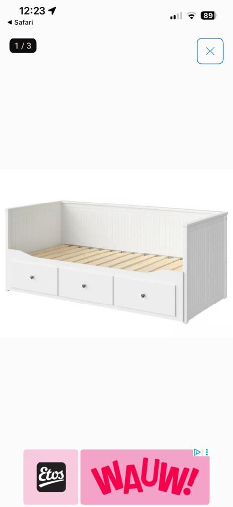 IKEA Hermes uitschuifbaar bed met lades, Huis en Inrichting, Slaapkamer | Bedden, Ophalen, 90 cm, Eenpersoons, Wit