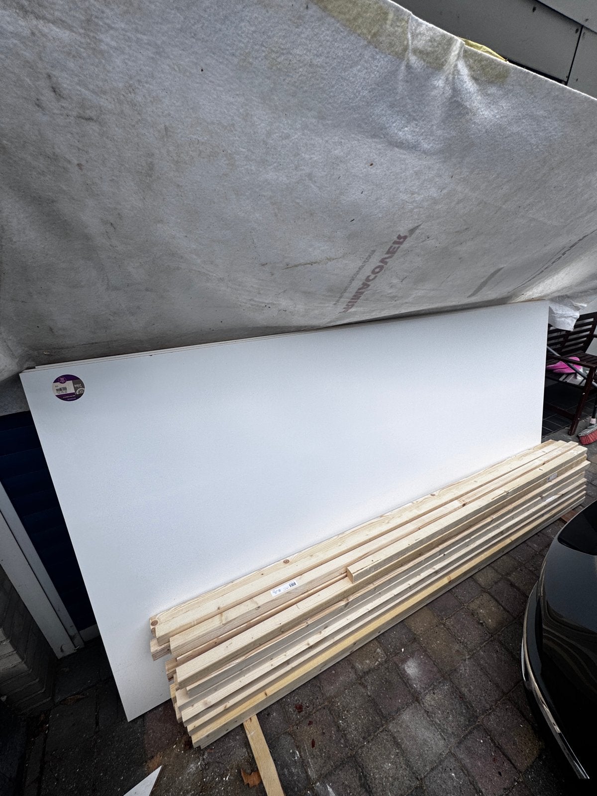Vuren balken 44x44mm, ca. 240cm lang + MDF platen, Doe-het-zelf en Verbouw, Hout en Planken, Nieuw, Balk, Vuren, 200 tot 250 cm