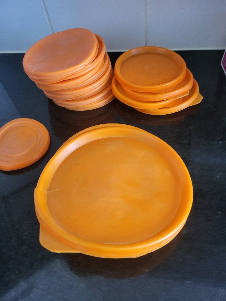 Deksels.           Oranje., Ophalen of Verzenden, Zo goed als nieuw, Bruin, Glas
