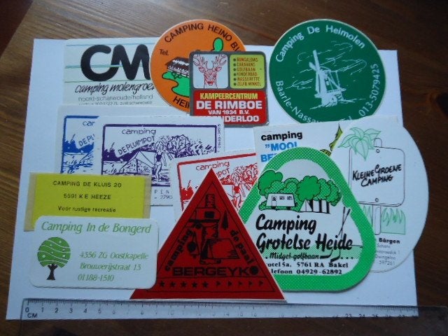 sticker oud Camping Nederland camper caravan auto retro, Ophalen of Verzenden, Zo goed als nieuw, Bedrijf of Vereniging