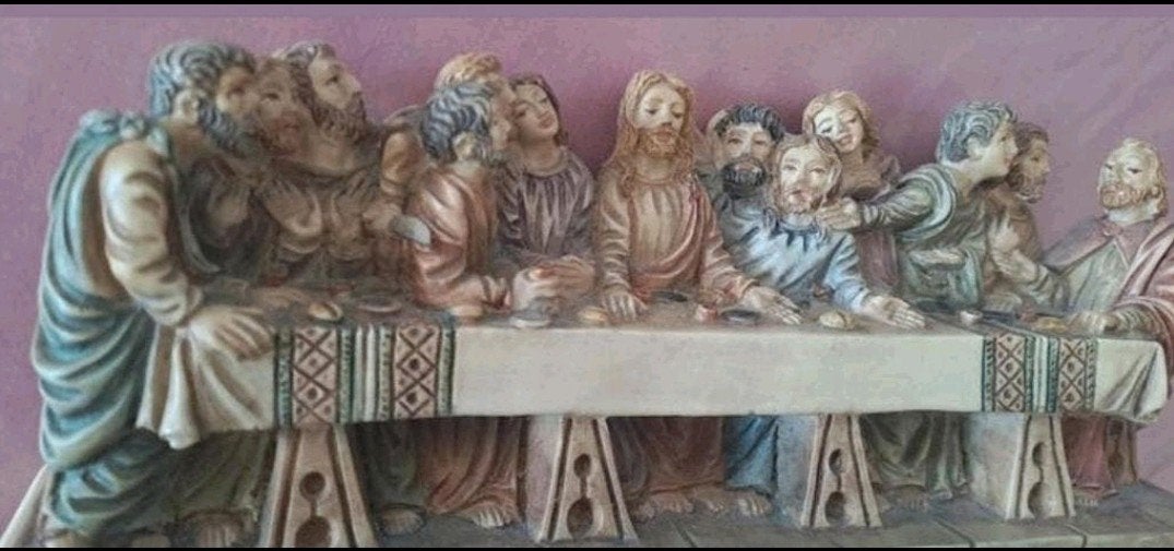 Het Laatste Avondmaal – zwaar stenen beeld 30 cm – Diogenes, Verzamelen, Religie, Ophalen of Verzenden, Zo goed als nieuw, Beeld(je)