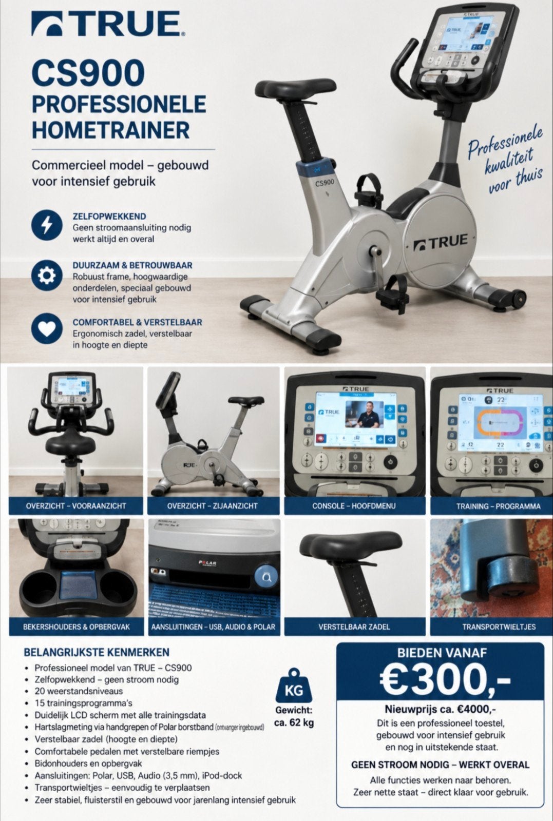 Hometrainer pro  True CS 900, Ophalen, Zo goed als nieuw, Overige typen