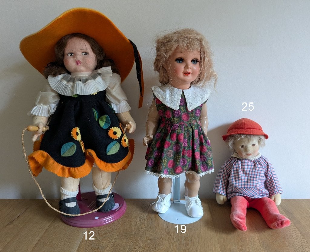Vintage poppen, ca 40, is alle vormen en maten (los) te koop, Ophalen of Verzenden, Gebruikt, Pop