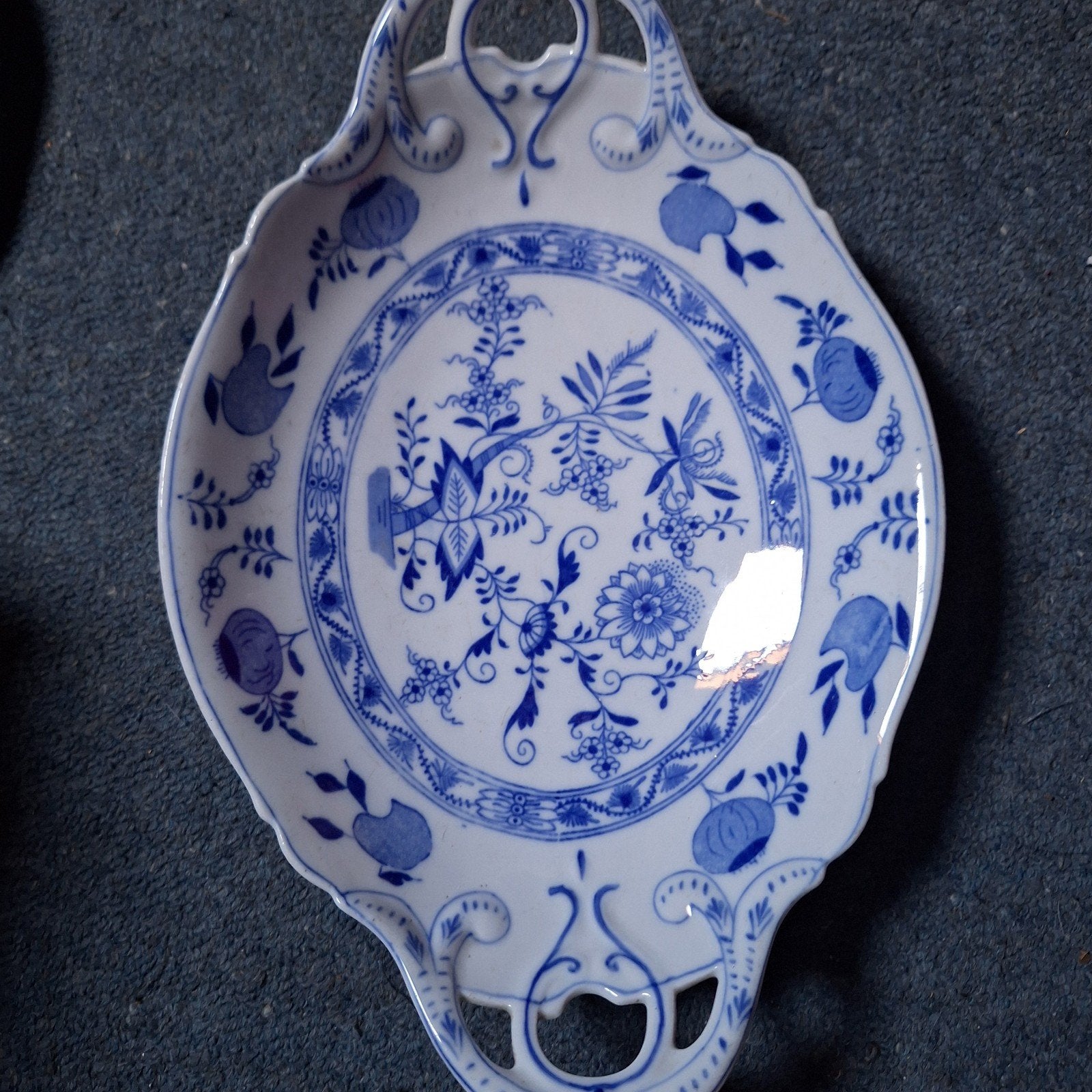 Antieke Blauw Saksisch Porseleinen Serveerschaal, Ophalen of Verzenden