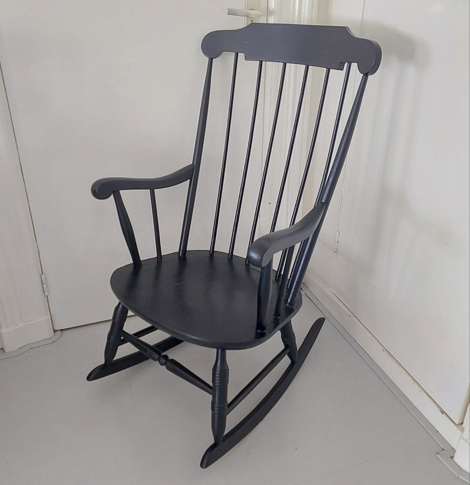 Schommelstoel Stoel Zwart Hout Brocante Kinderkamer Baby, Ophalen