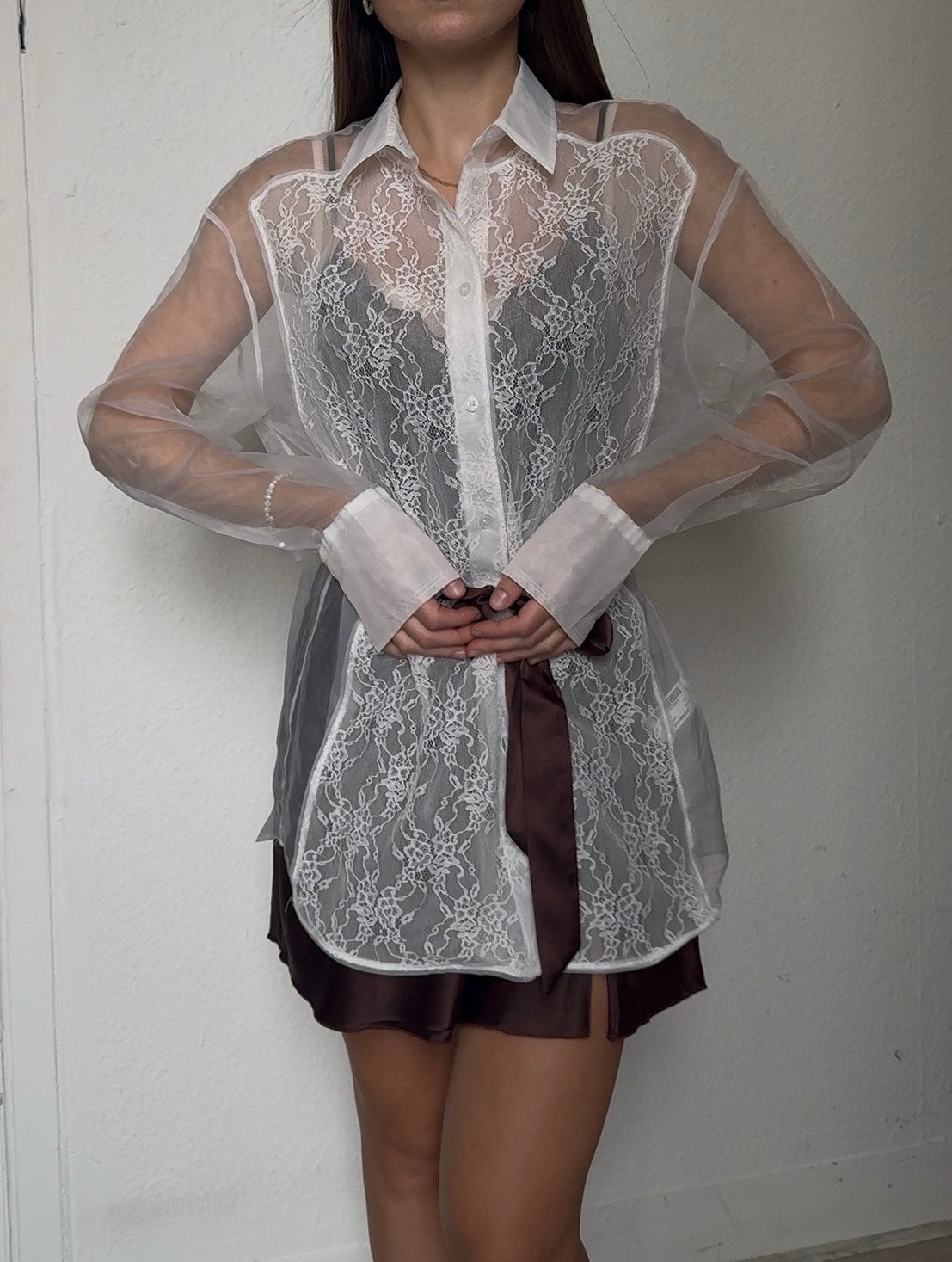 Zara Organza Blouse met Kant  - Maat S, Ophalen of Verzenden, Nieuw, Maat 36 (S), Wit