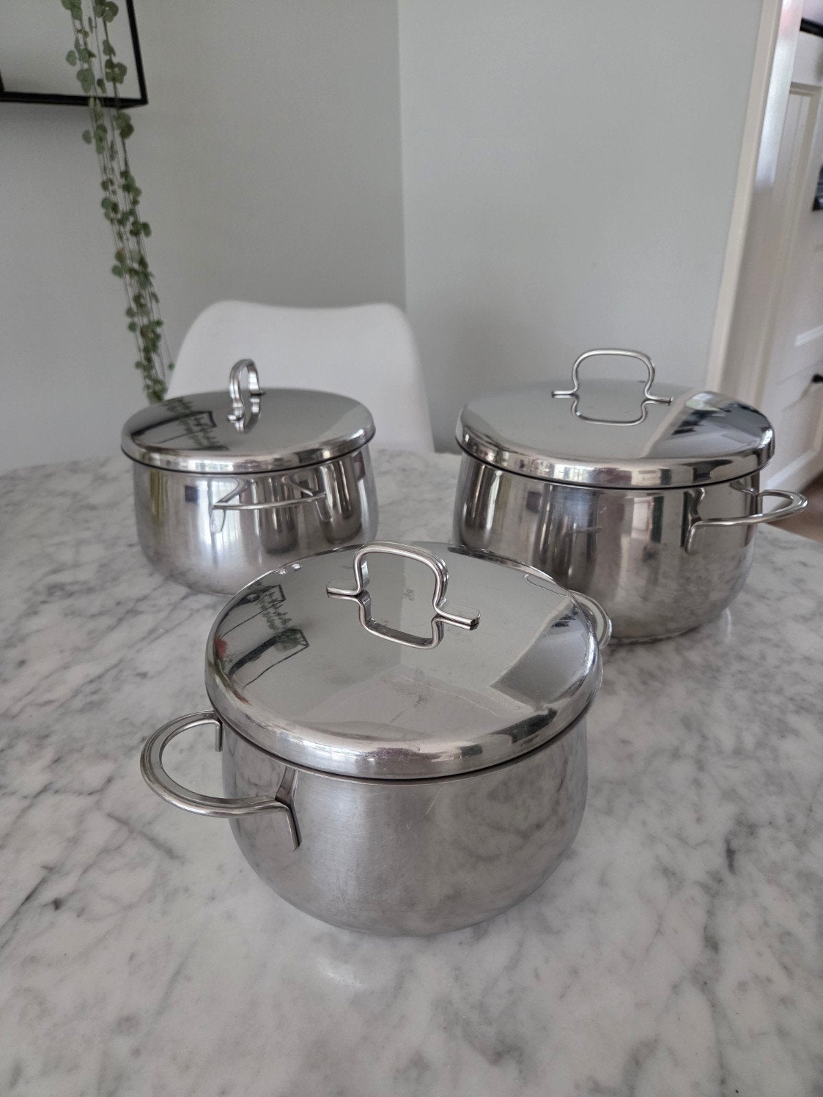 Fissler pannenset - 3 RVS kookpannen met deksel, Huis en Inrichting, Gebruikt, Pannenset, Ophalen of Verzenden, Fissler