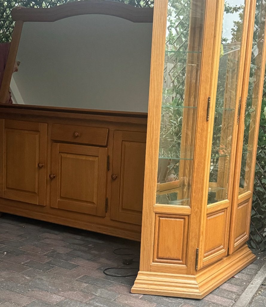 Massief eiken dressoir , spiegel en salontafel, Gebruikt, Met deur(en), Eikenhout, Ophalen of Verzenden