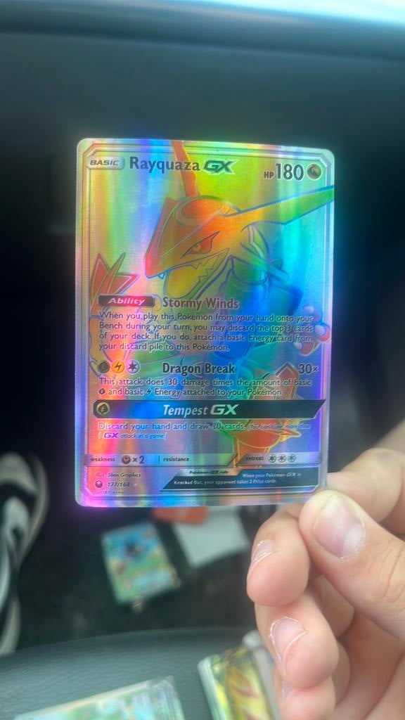 Een leuke pokemon kaart genaamd rayquaza, Ophalen of Verzenden, Zo goed als nieuw, Losse kaart