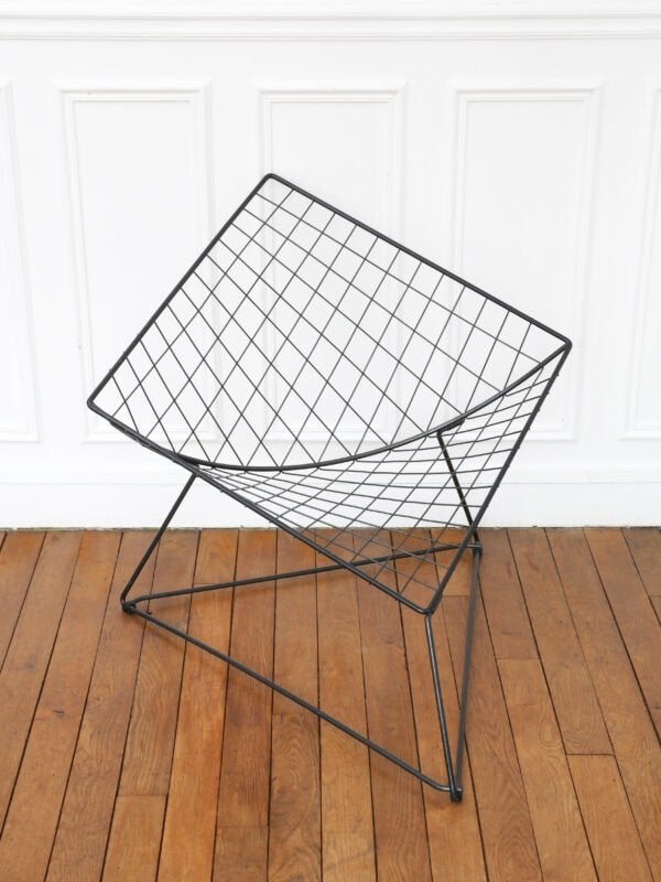 Vintage Ikea Oti fauteuil Niels Gammelgaard zwart draadstaal, Gebruikt, 75 tot 100 cm, Ophalen of Verzenden, Vintage minimalistisch design