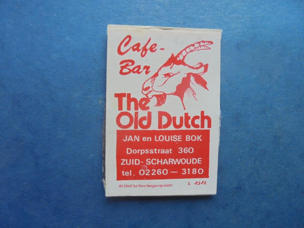 Oud lucifermerk Café Bar The Old Dutch in ZUID-SCHARWOUDE, Verzamelen, Ophalen of Verzenden, Zo goed als nieuw, Luciferdoosjes of -merken