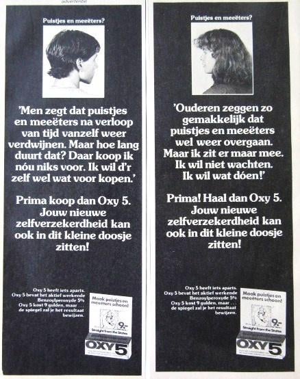 4 vintage advertenties reclames Oxy 5 huidverzorging 1979, Ophalen of Verzenden, Gebruikt, Overige typen