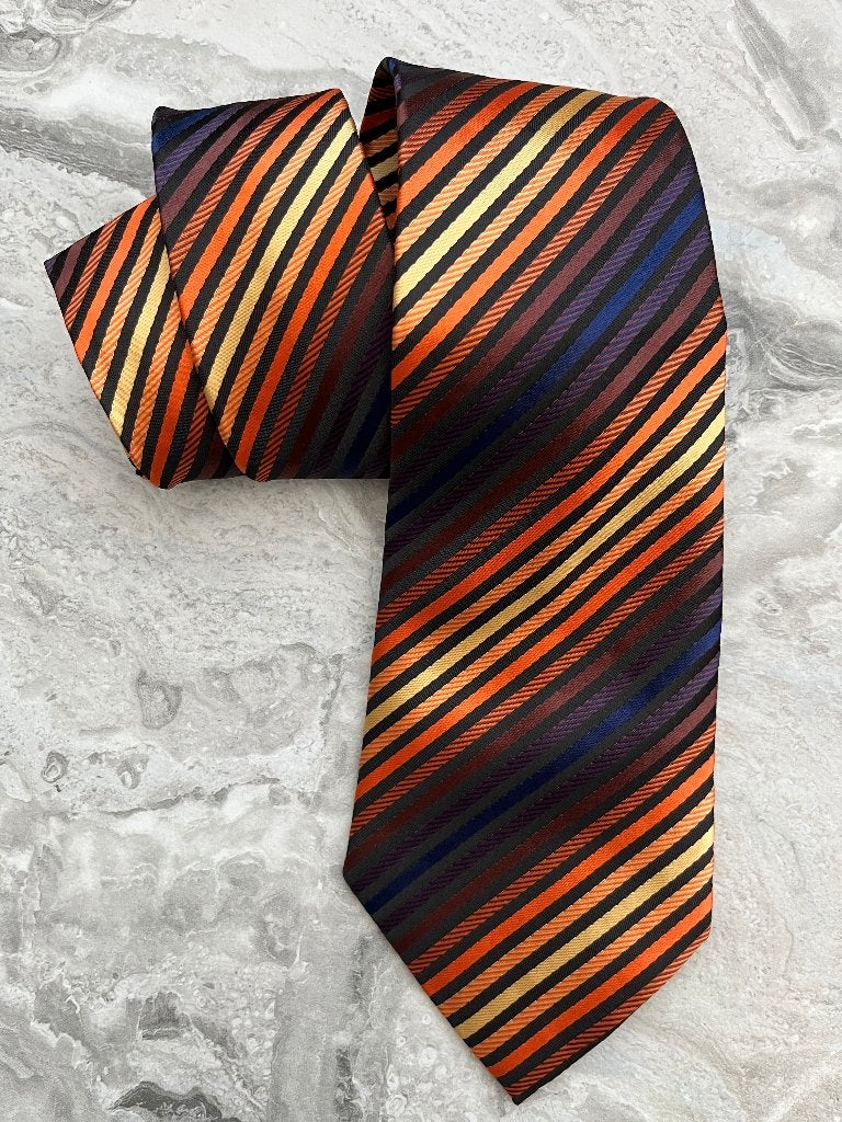 100% zijde Stropdas Oranje Goud regenboog -NIEUW-, Ophalen of Verzenden, Nieuw, Oranje, Met patroon