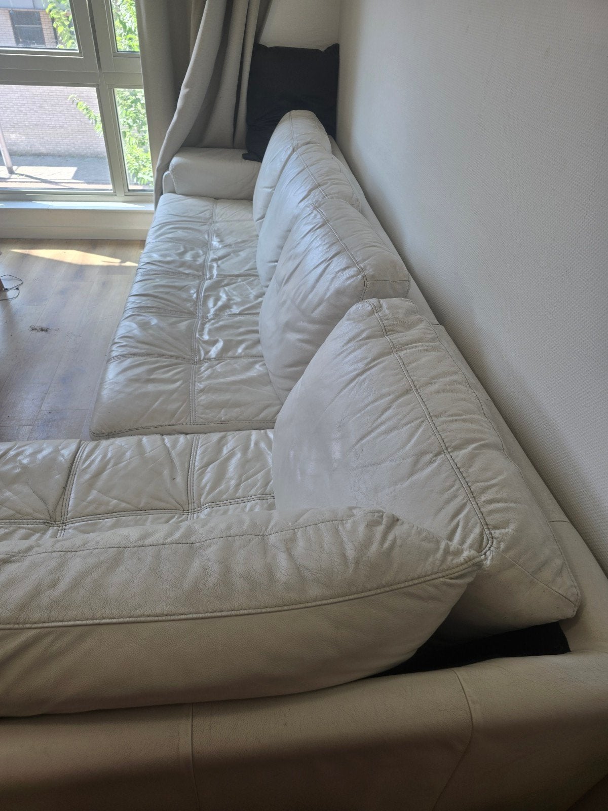 Witte Leren Hoekbank - Comfortabel en Ruim, Ophalen, Gebruikt, Hoekbank, 300 cm of meer