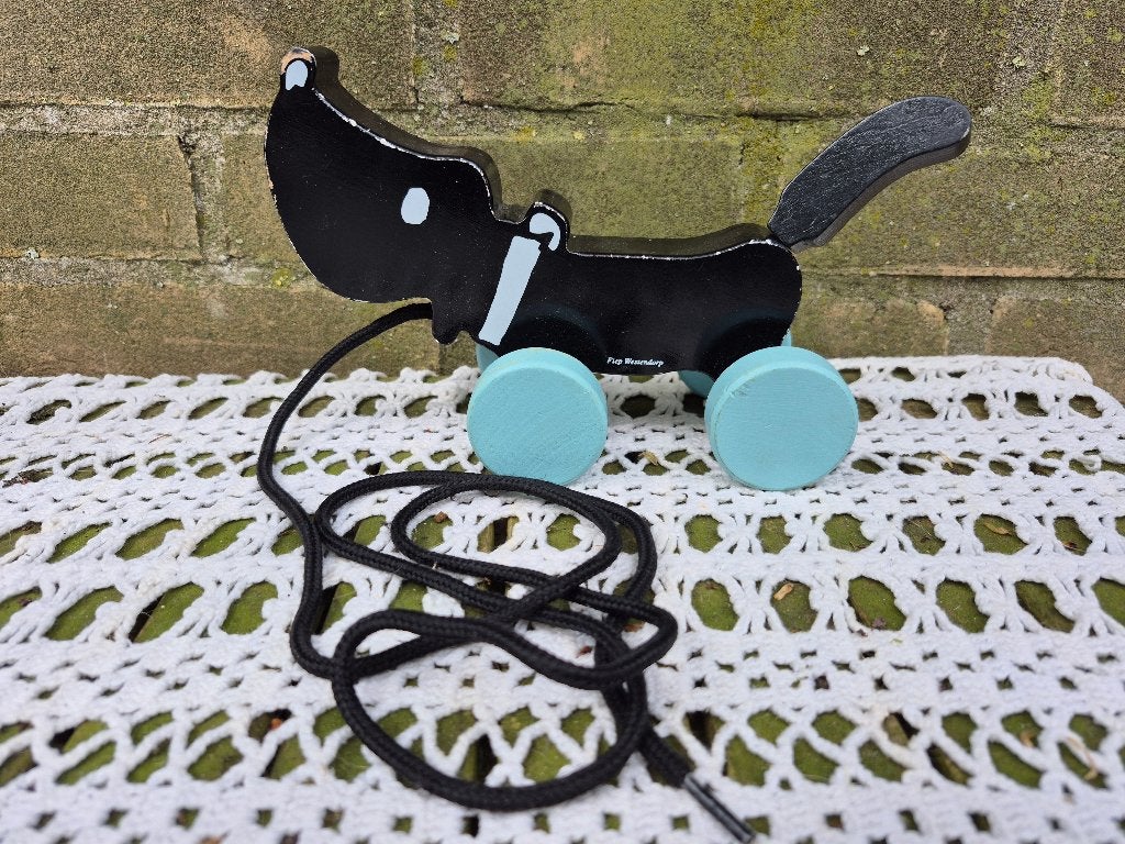 Houten trekfiguur hondje - Vintage speelgoed, Ophalen of Verzenden, Gebruikt, Duw- of Trekspeelgoed