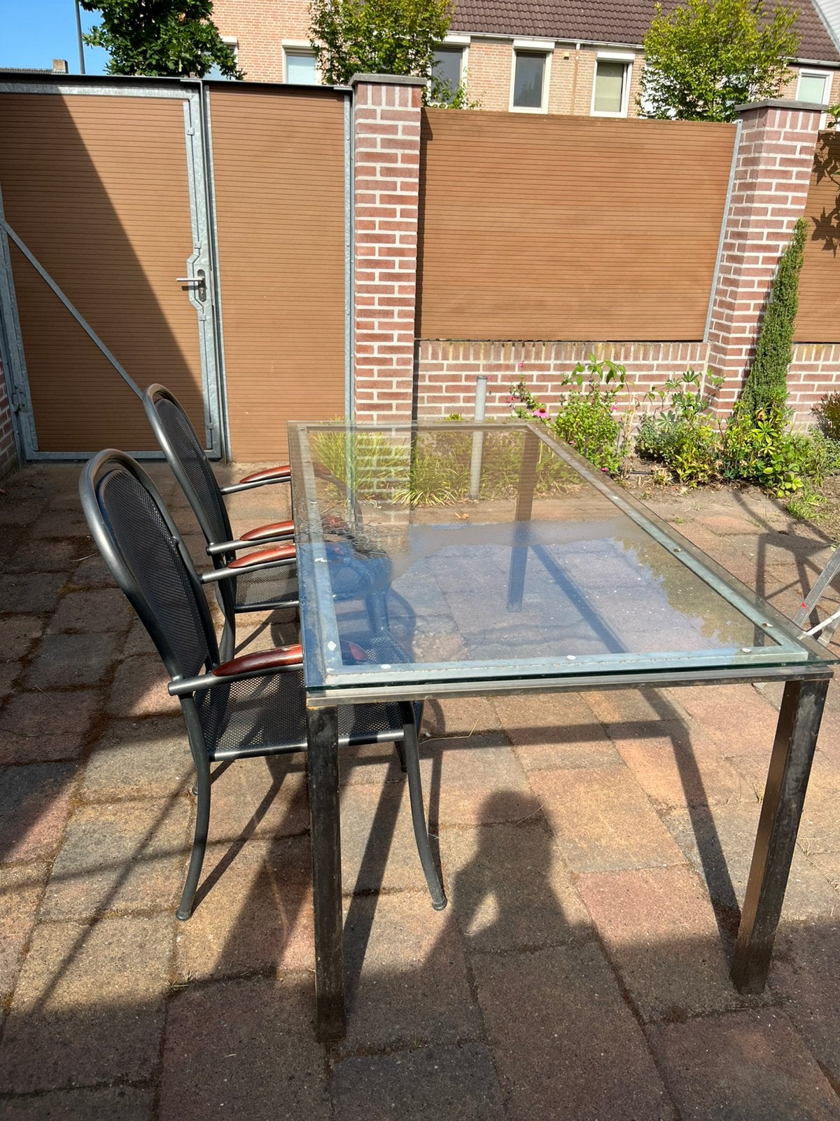 Glazen tuintafel 180x90, Ophalen, Zo goed als nieuw, Rechthoekig