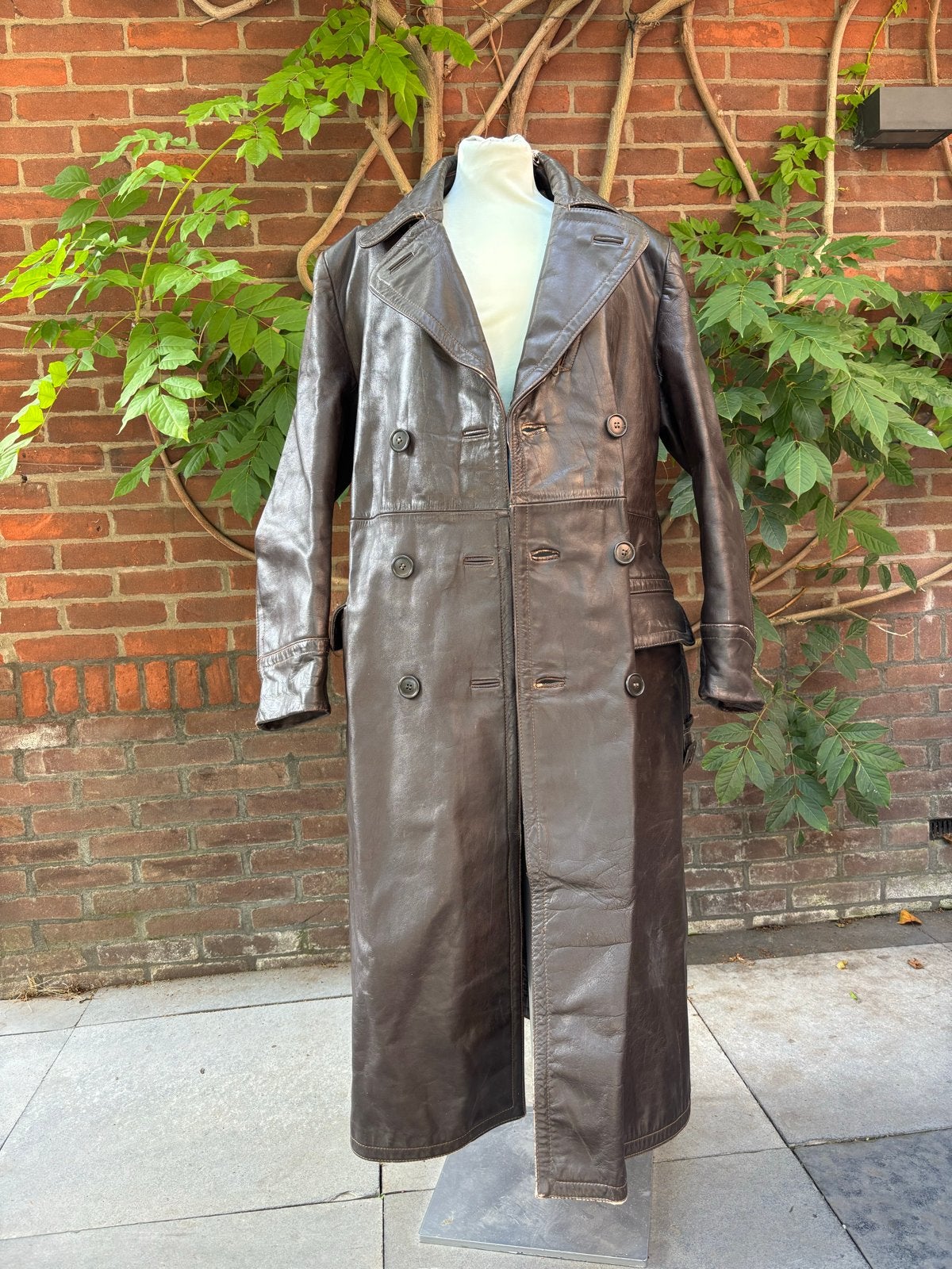 Zware, vintage leren solex  jas - Bruin, Ophalen of Verzenden, Gedragen, Overige maten, Bruin