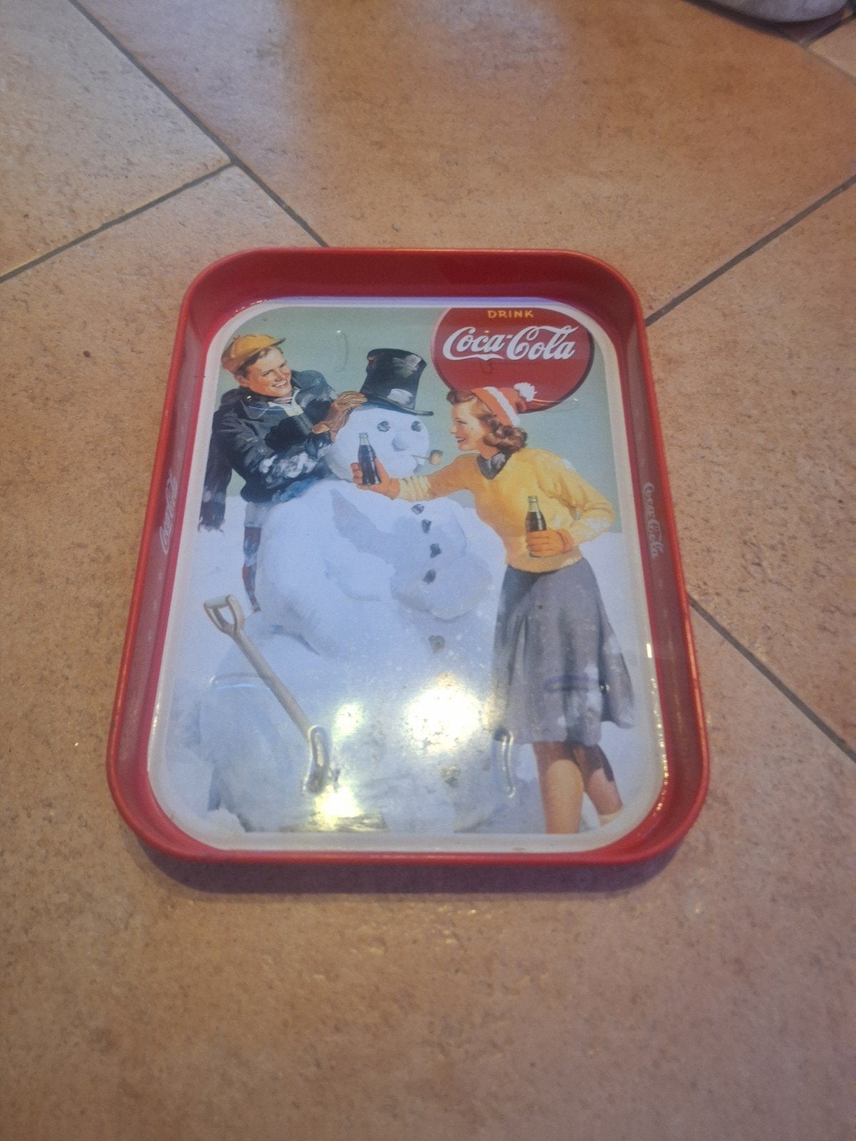 Vintage Coca-Cola dienblad - Wintereditie, Ophalen of Verzenden, Gebruikt, Gebruiksvoorwerp