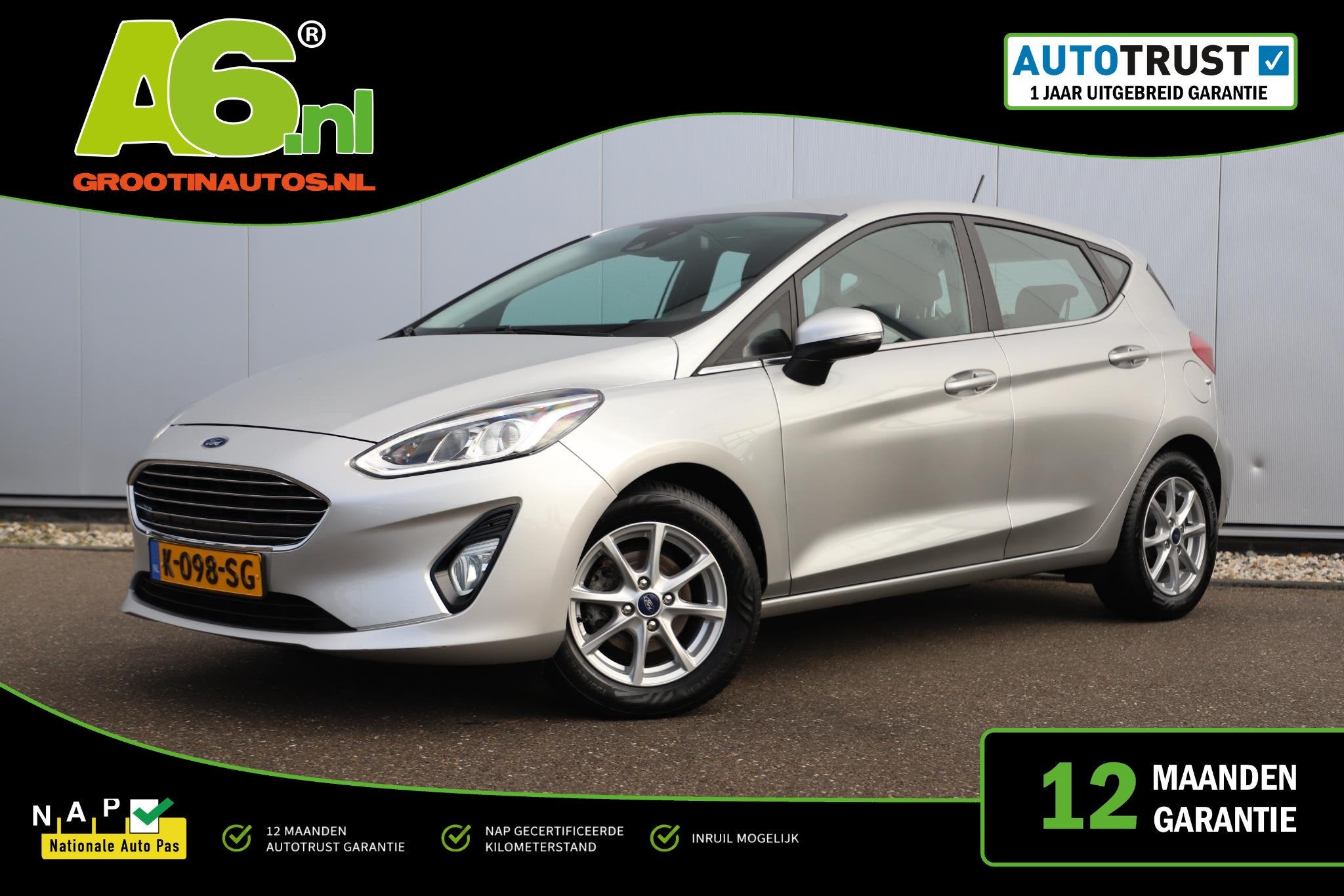 Ford Fiesta 1.0 EcoBoost Titanium 95PK Navigatie LMV Carplay, Voorwielaandrijving, Stof, Gebruikt, Euro 6
