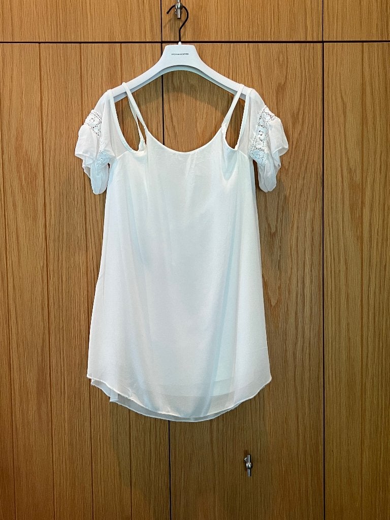Fraaie witte top off-shoulder & voile & kant; maat 40, Maat 38/40 (M), Made in Italy, Wit, Ophalen of Verzenden