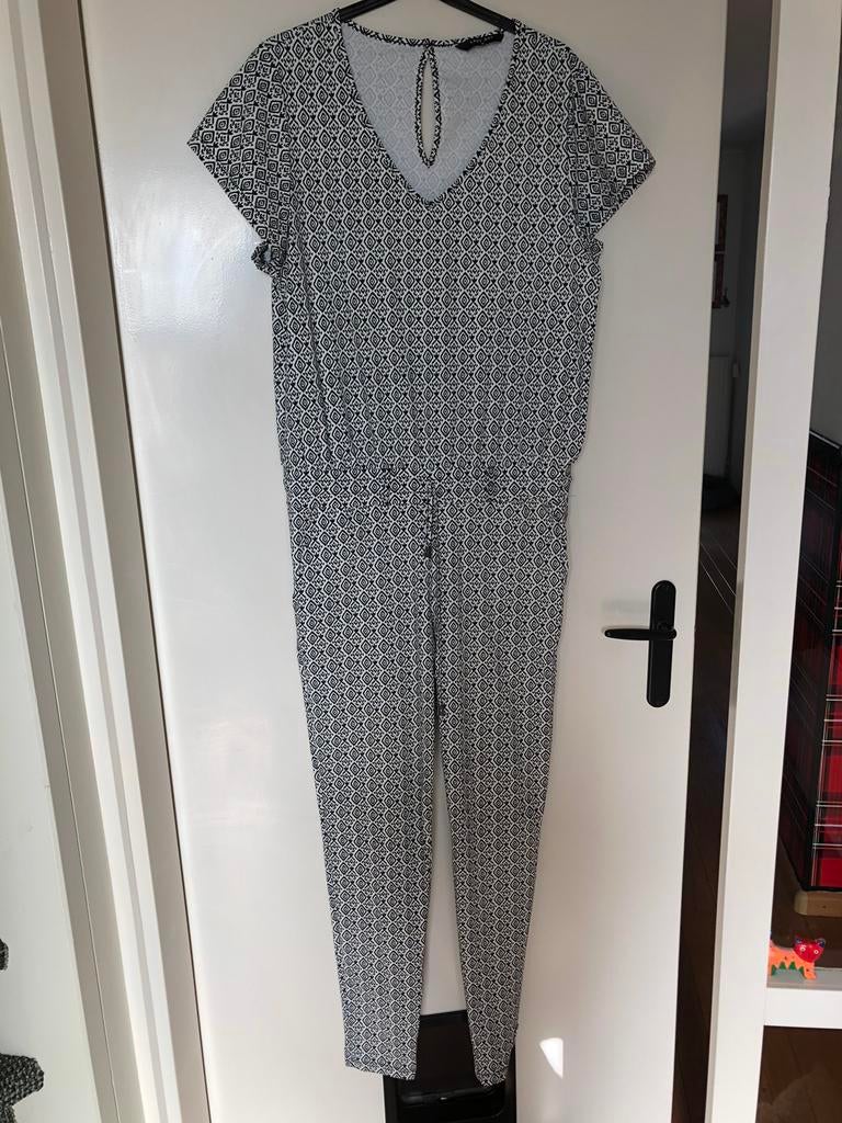 Travelstof zwart-witte jumpsuit Lady Day L, Ophalen of Verzenden, Zo goed als nieuw, Maat 42/44 (L), Zwart