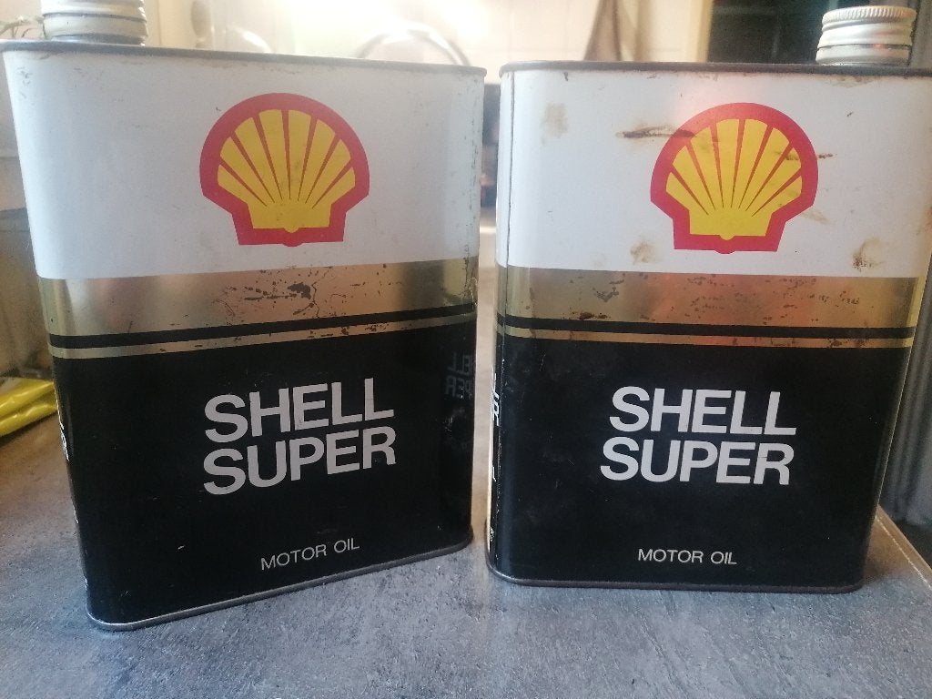 Verzamel blikken motorolie Shell 2 liter 1978, Verzamelen, Blikken, Ophalen of Verzenden, Gebruikt, Overige, Overige merken