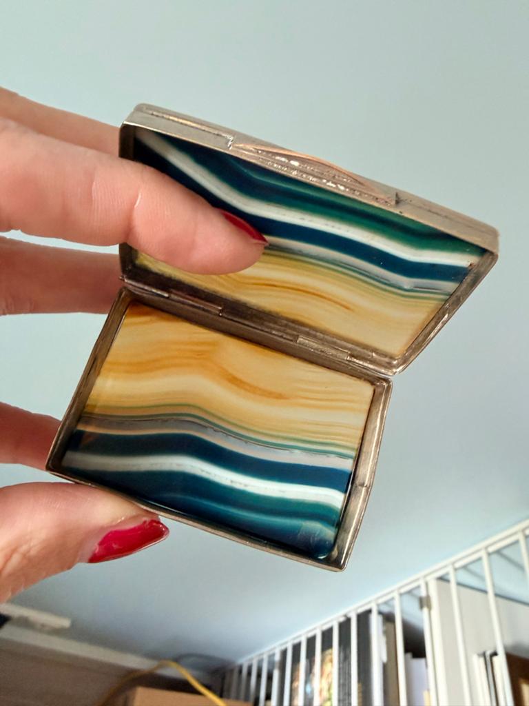 Vintage snuifdoosje met Agaat steen - Zilver/verzilverd, Antiek en Kunst, Ophalen of Verzenden